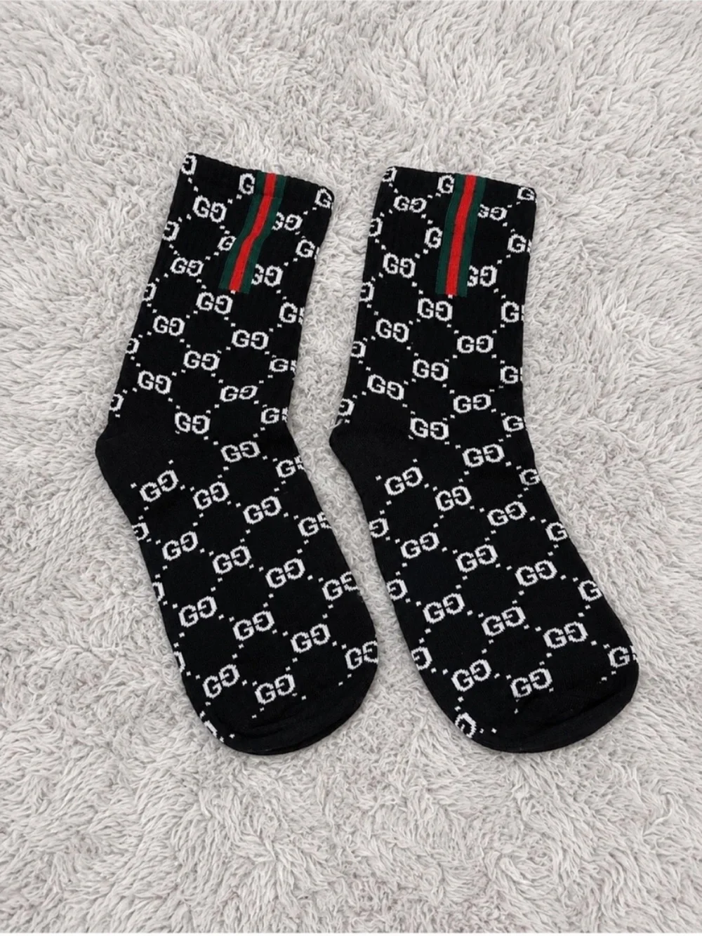 Gucci Black Crew Socks with Red & Green Stripe